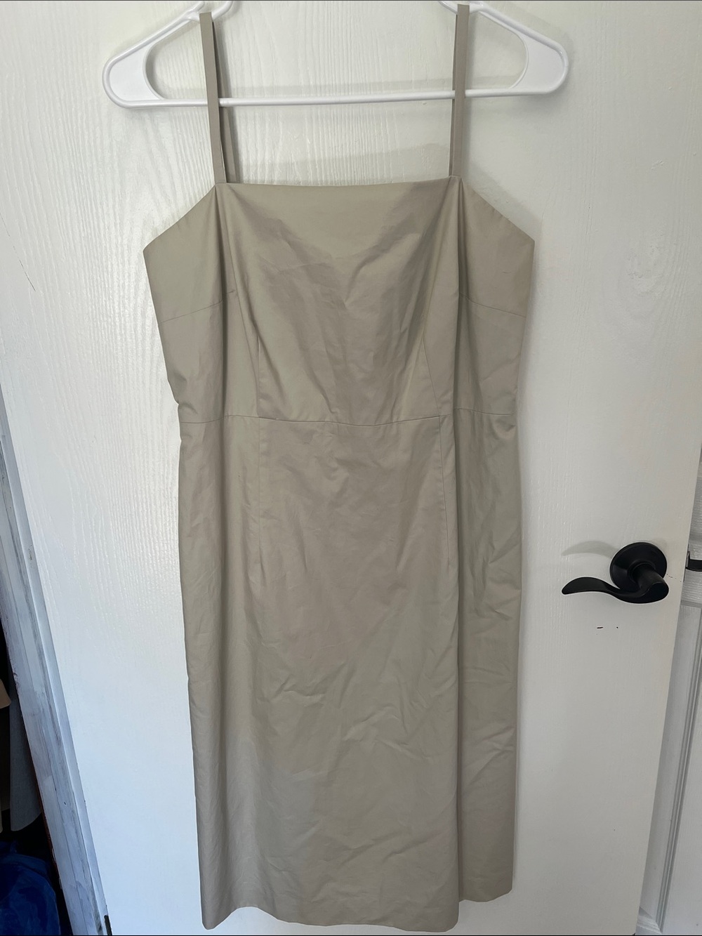 NWT LOFT Neutral khaki Square-Neck Midi Dress spaghetti straps